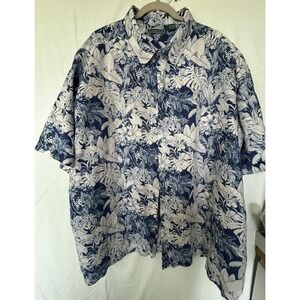 Cubavera Men's 3XLT Blue Floral Linen Rayon Short Sleeve Button-Up Shirt Vacatio